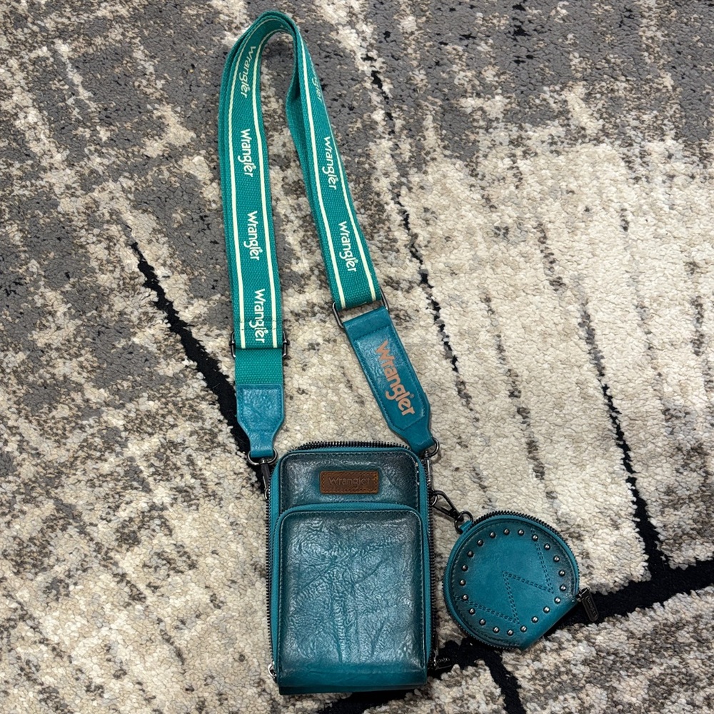 Wrangler Teal Crossbody Bag with Coin Pouch and Branded Strap